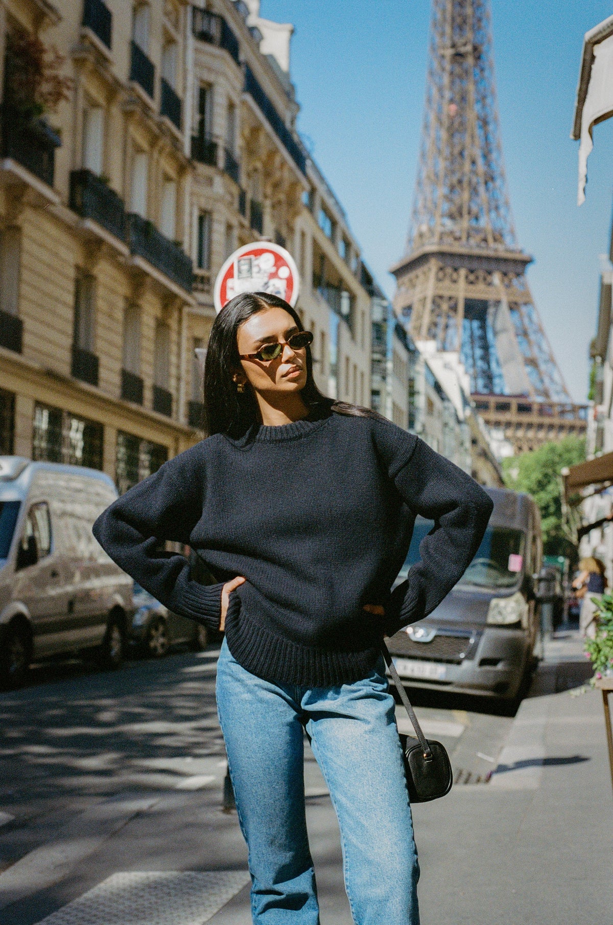 Women's Merino Wool-Blend Jumper – Oversized Boyfriend Knit, Navy