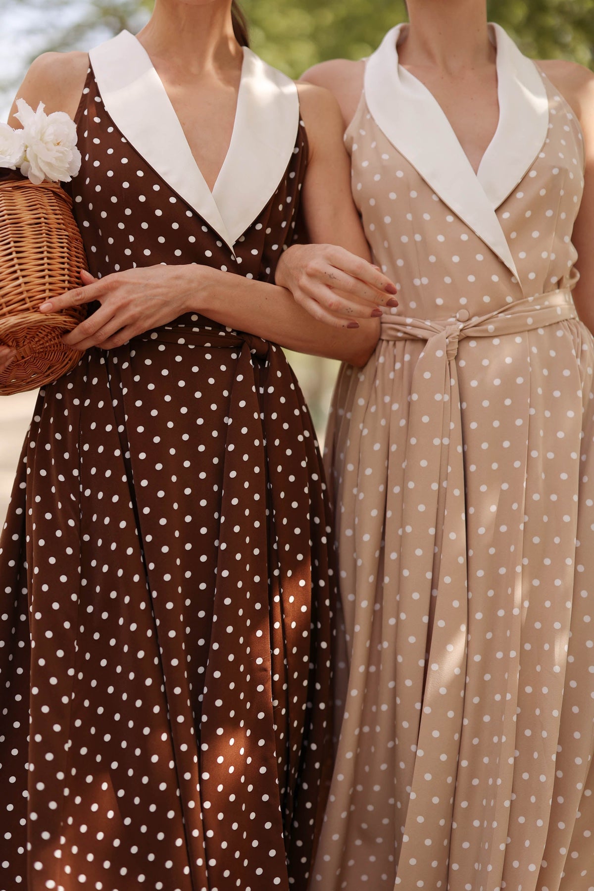 Women's Brown Polka Dot Wrap Dress – Tuxedo Style, Zipperless