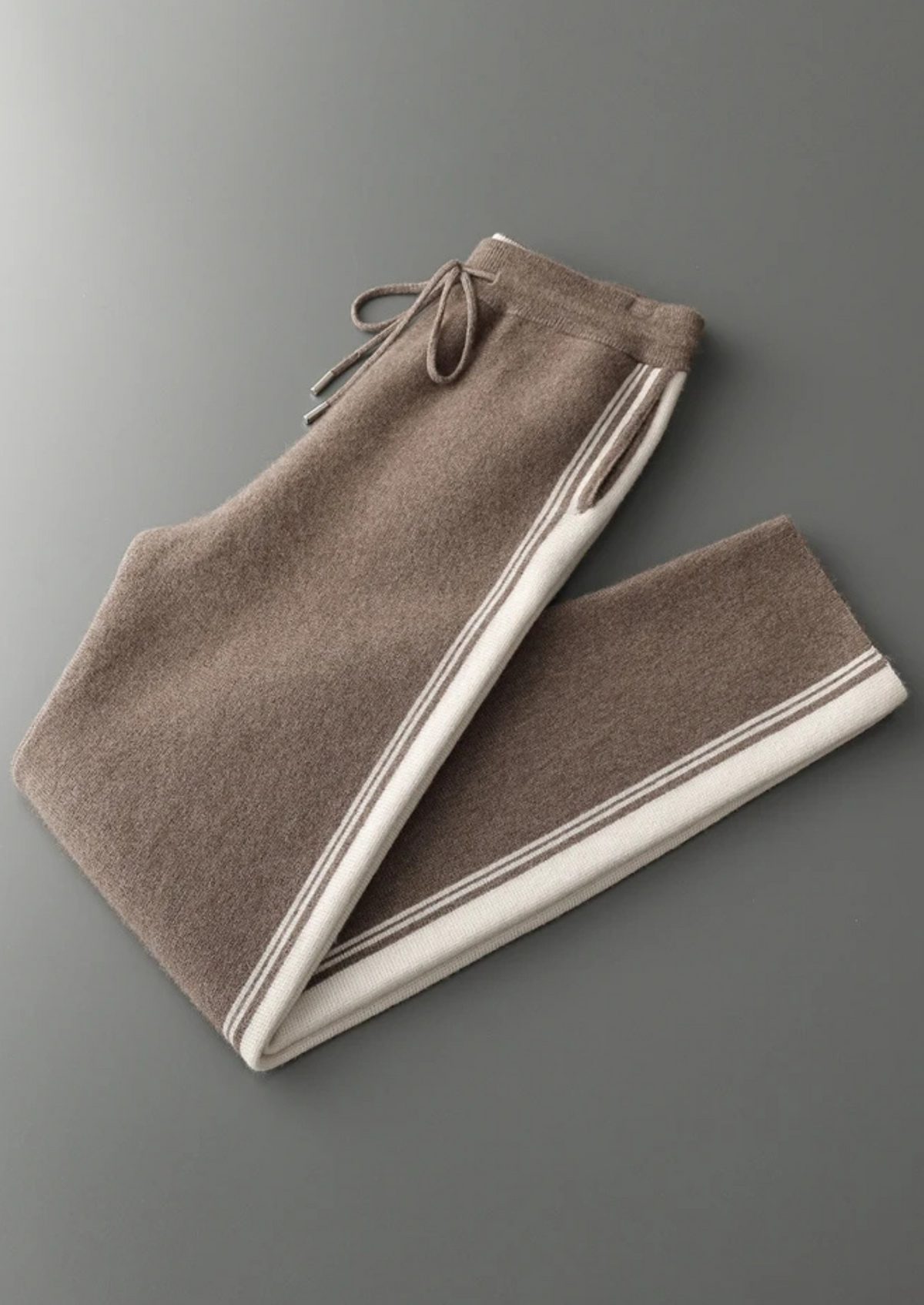 Men's Dark Mocha Knit Hooded Zip Lounge Set – Zip Jacket & Trousers, Contrast Stripe
