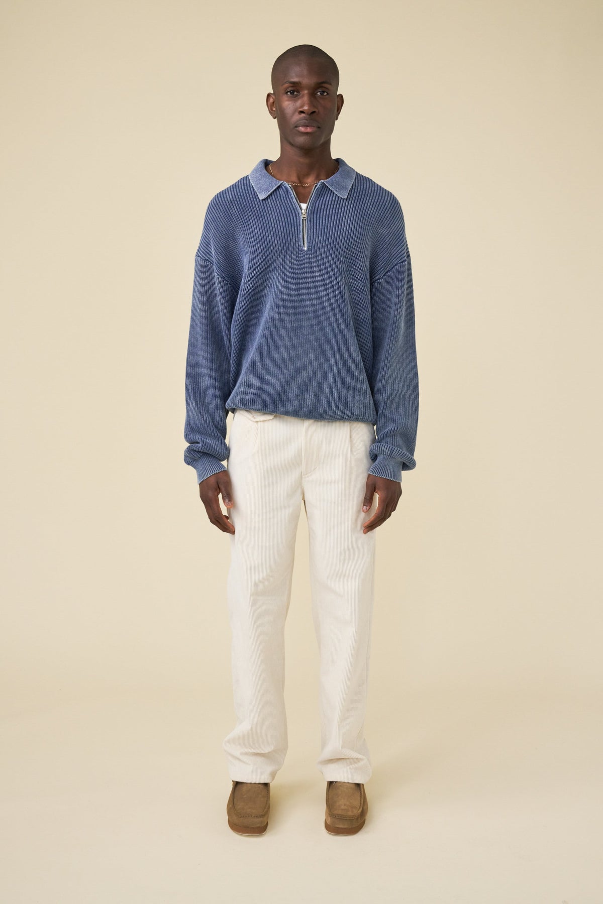 Men's Navy Acid Wash Half-Zip Knit Jumper – Collared Pullover