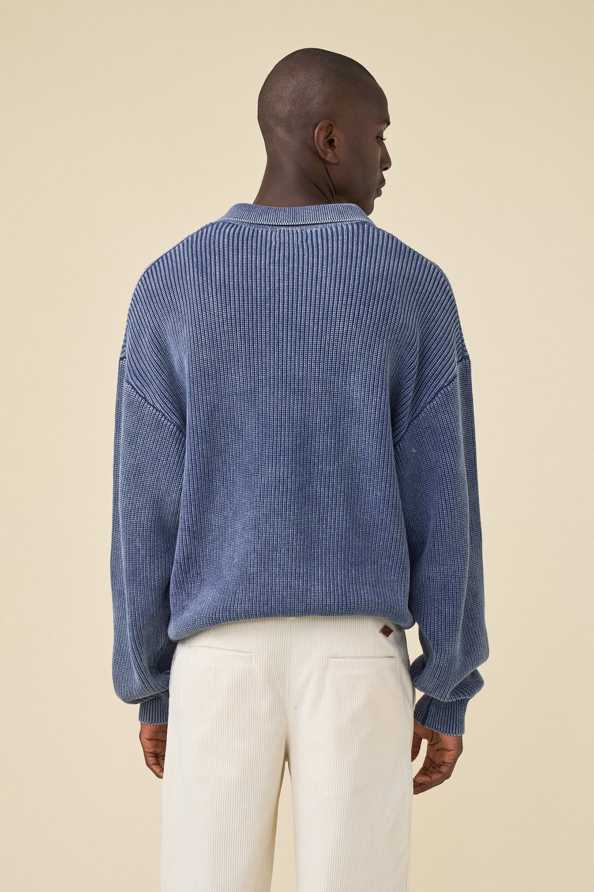 Men's Navy Acid Wash Half-Zip Knit Jumper – Collared Pullover