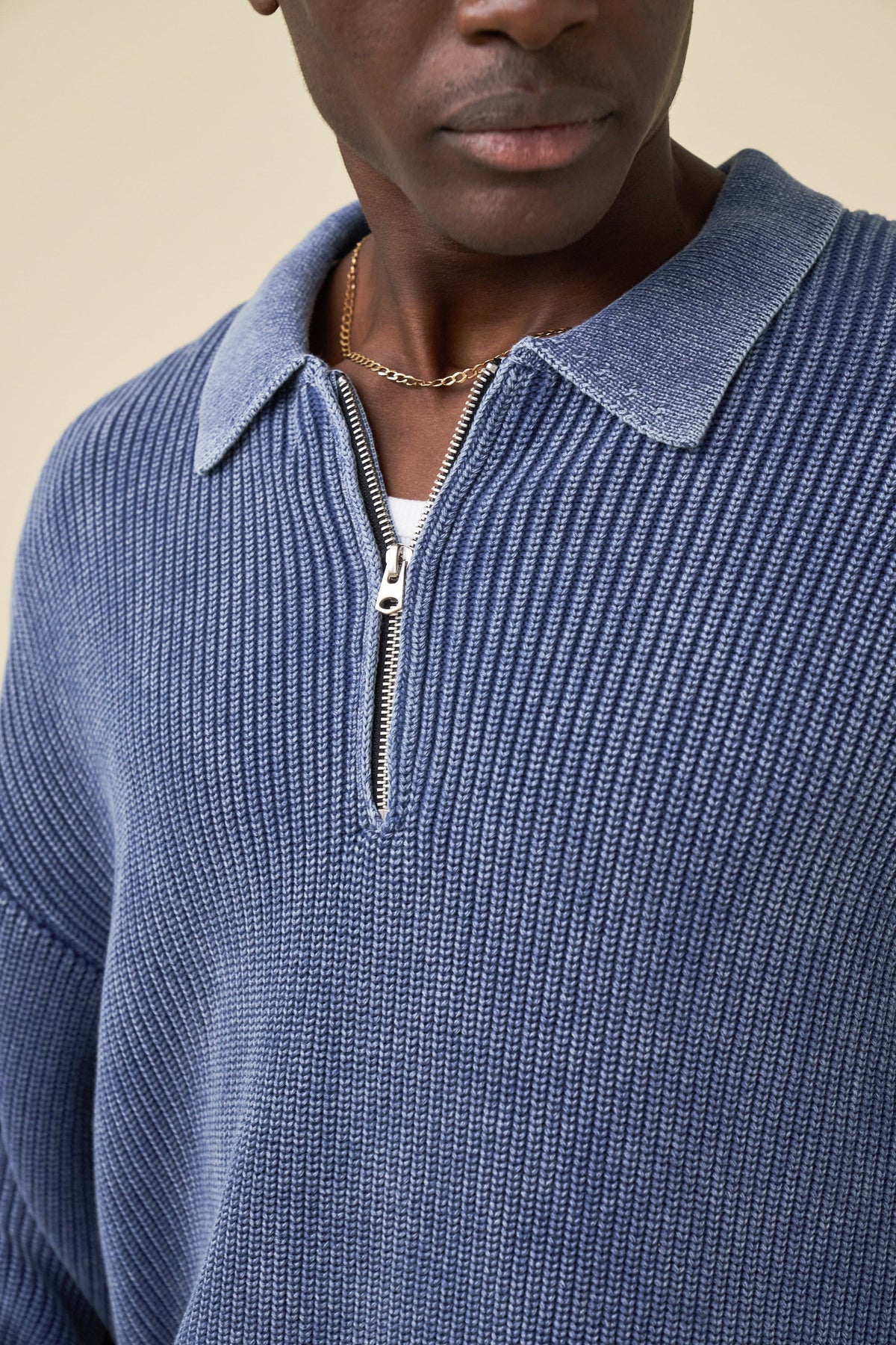Men's Navy Acid Wash Half-Zip Knit Jumper – Collared Pullover