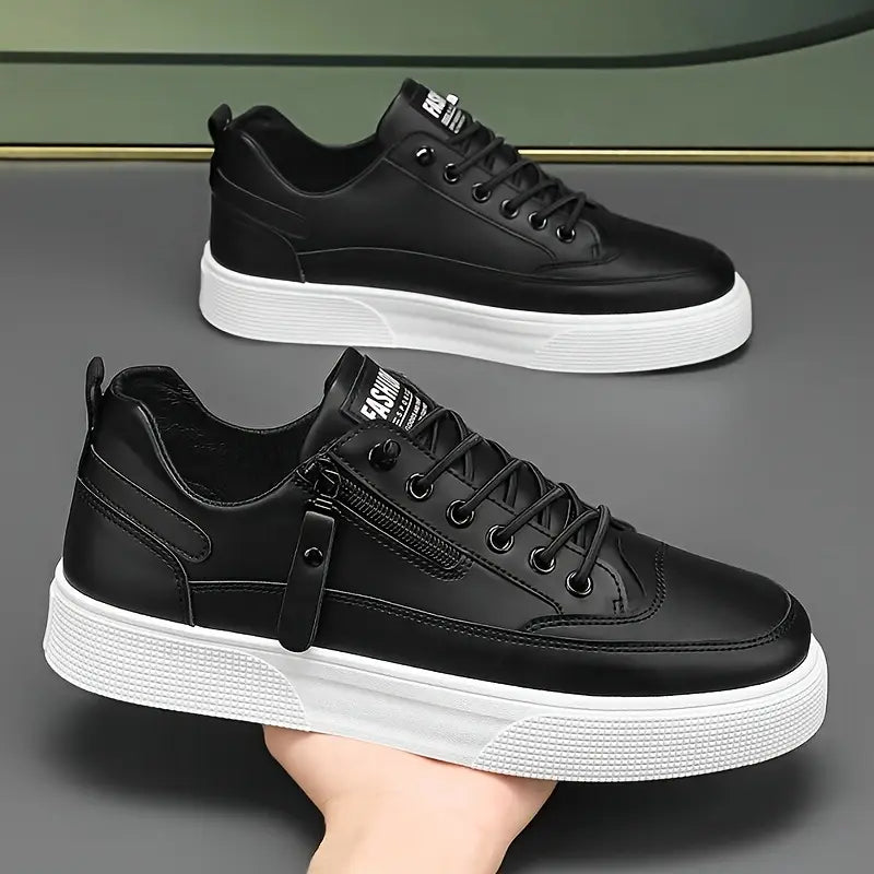 Men's Leather Trainers – Genuine Leather Cushioned Low-Top Sneakers