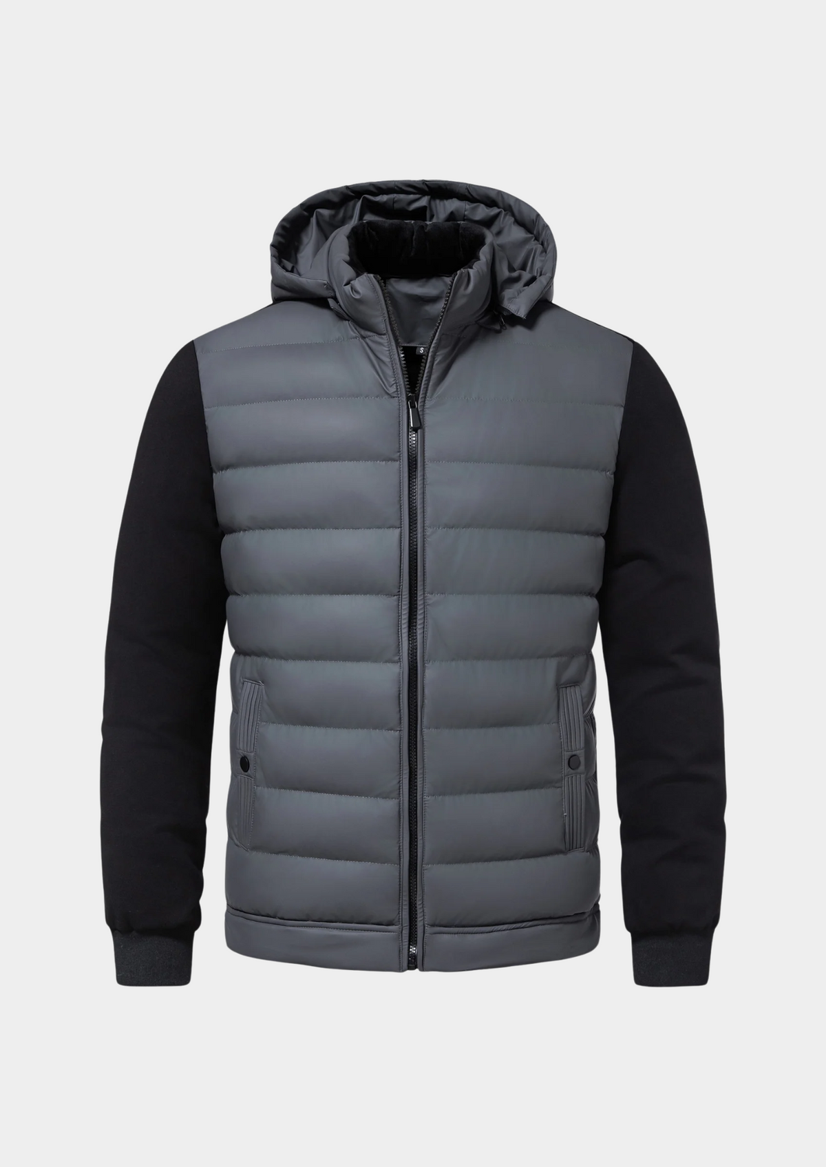 Men's Hybrid Puffer Jacket – Padded Front, Knit Sleeves, Detachable Hood, 2 Colours