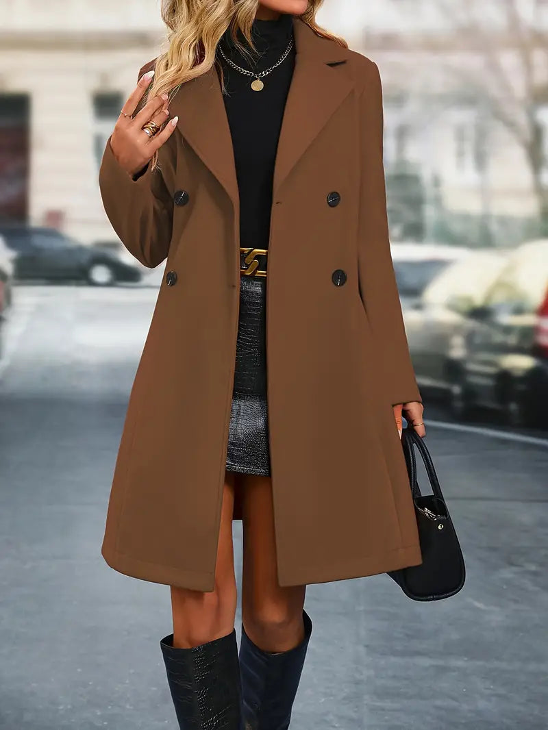 Women's Double-Breasted Trench Coat – Belted Long Coat, 4 Colours