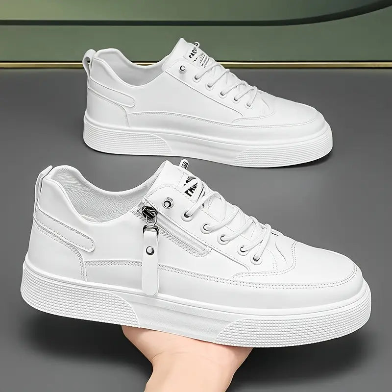 Men's Leather Trainers – Genuine Leather Cushioned Low-Top Sneakers