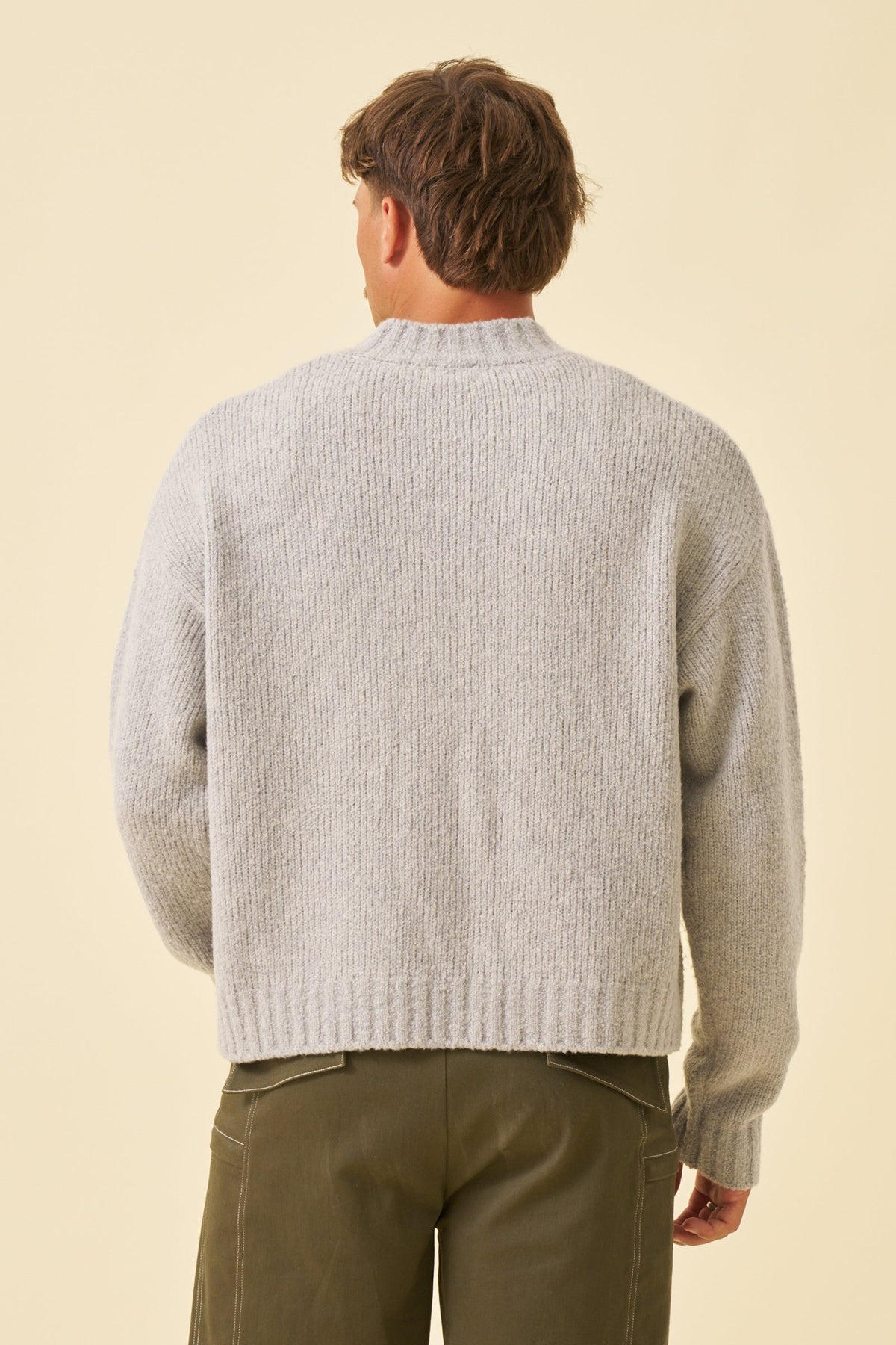 Men's Grey Cropped Knit Jumper – Boxy Crew Neck Sweater