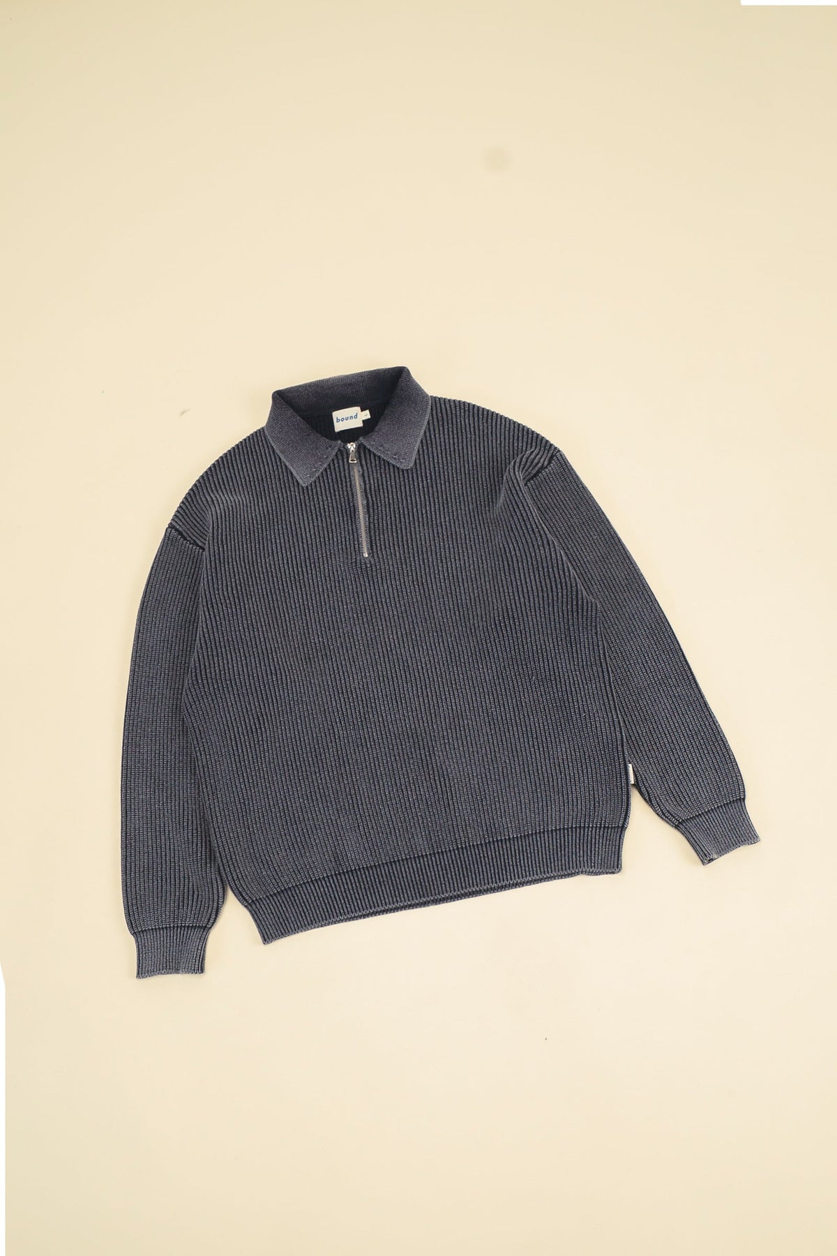 Men's Charcoal Acid Wash Half-Zip Knit Jumper – Collared Pullover