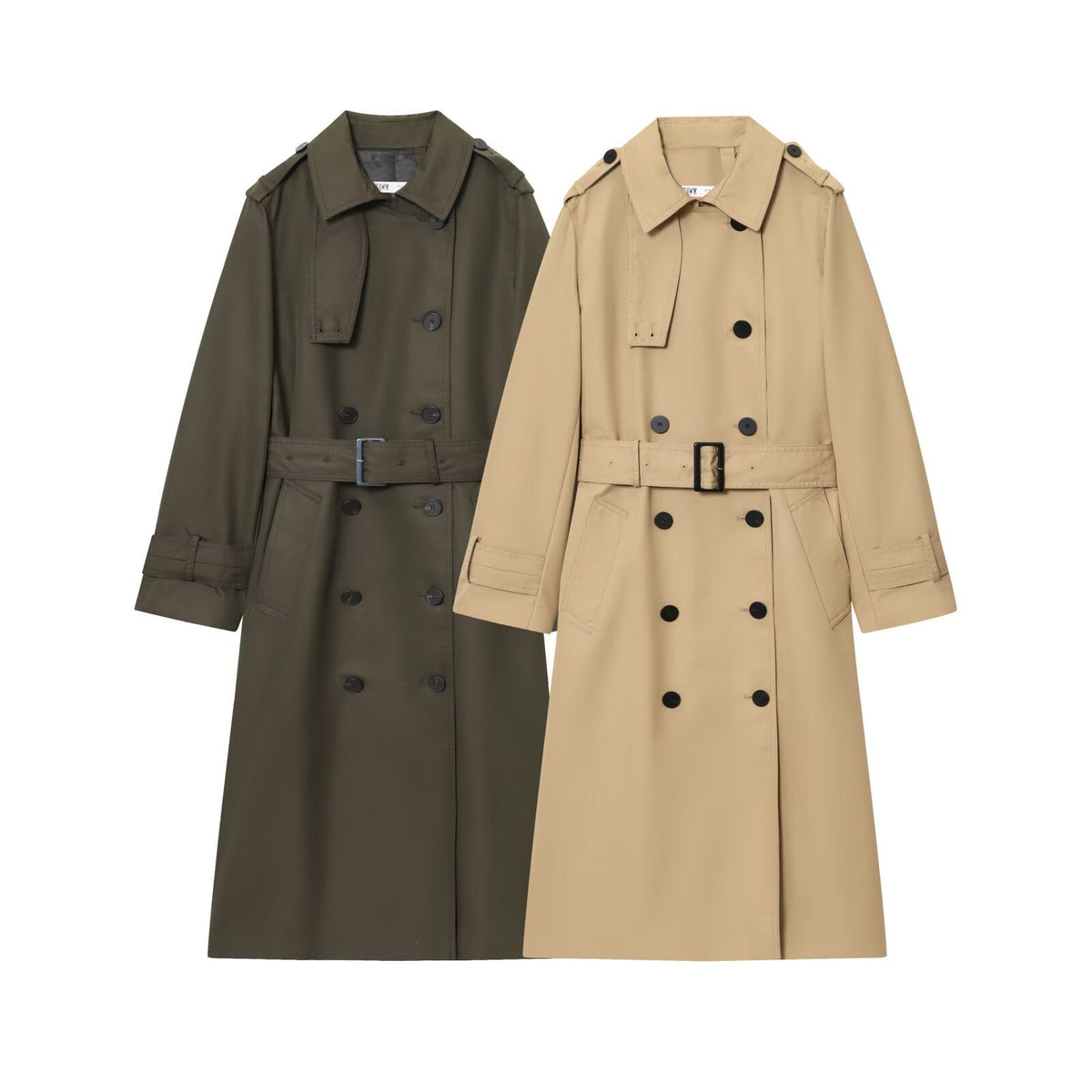 Women's Long Trench Coat – Belted Double-Breasted Winter Coat