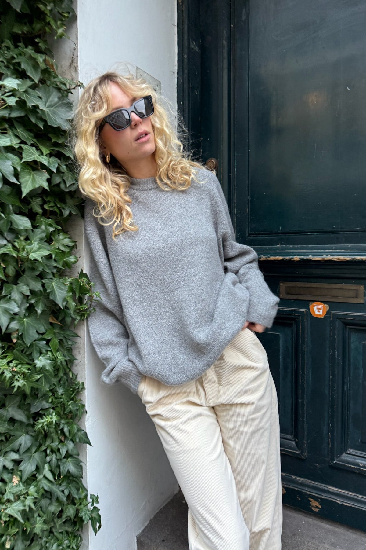Men's Grey Oversized Crew Neck Jumper – Brushed Knit Sweater
