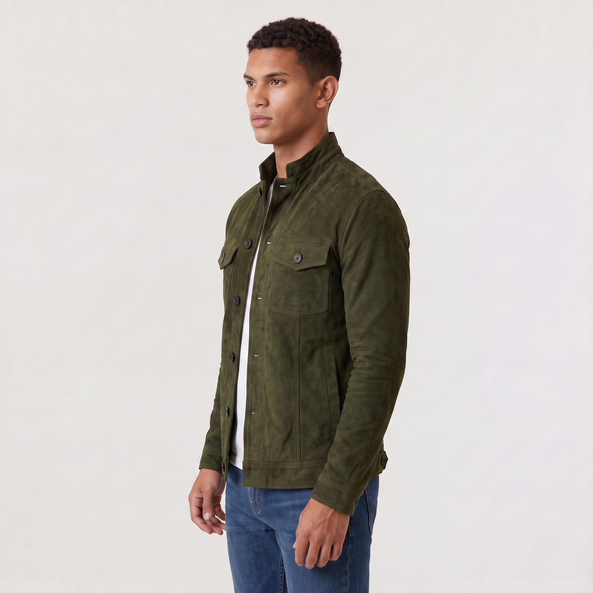 Men's Button-Up Suede-Look Trucker Jacket - Regular Fit