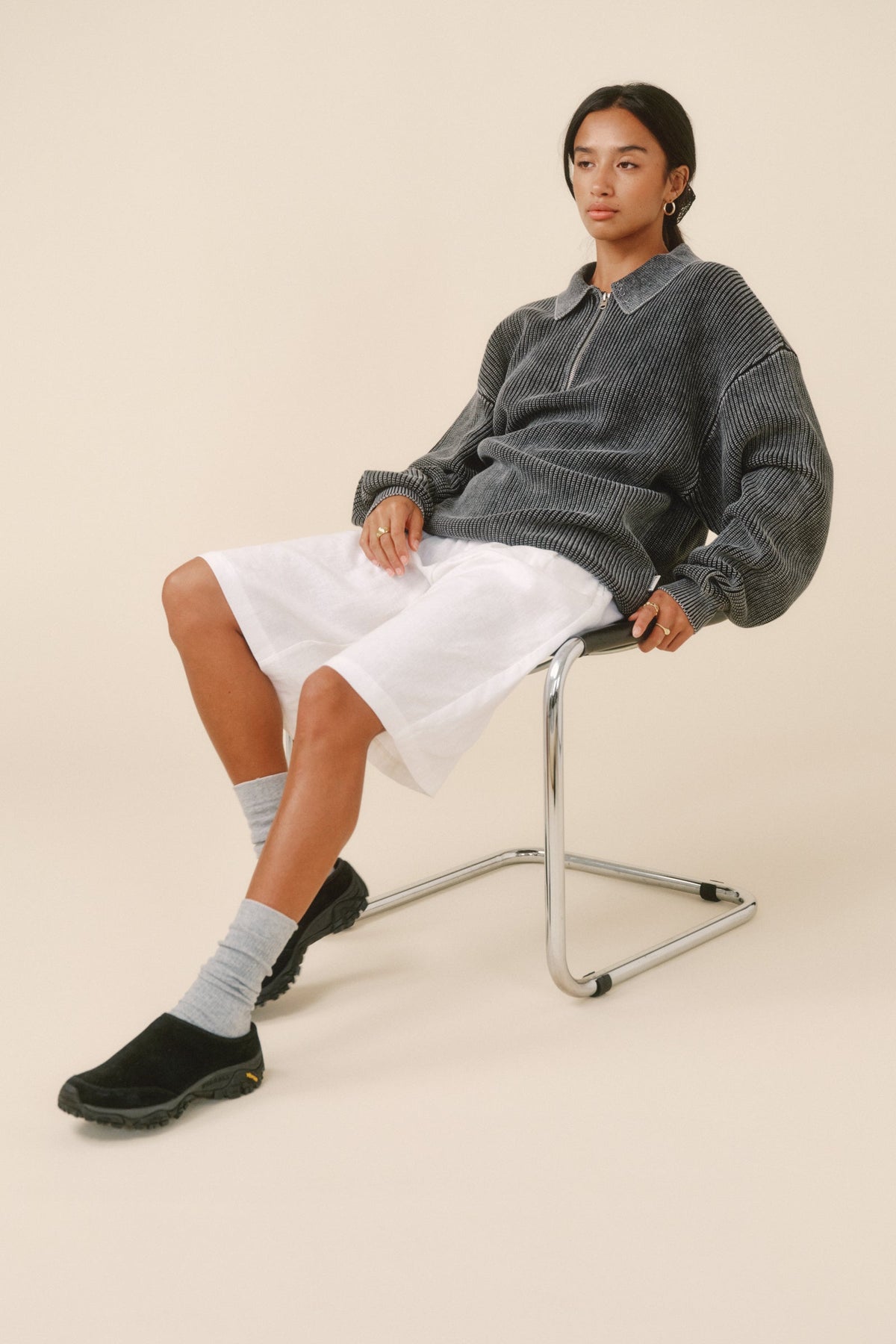 Men's Charcoal Acid Wash Half-Zip Knit Jumper – Collared Pullover