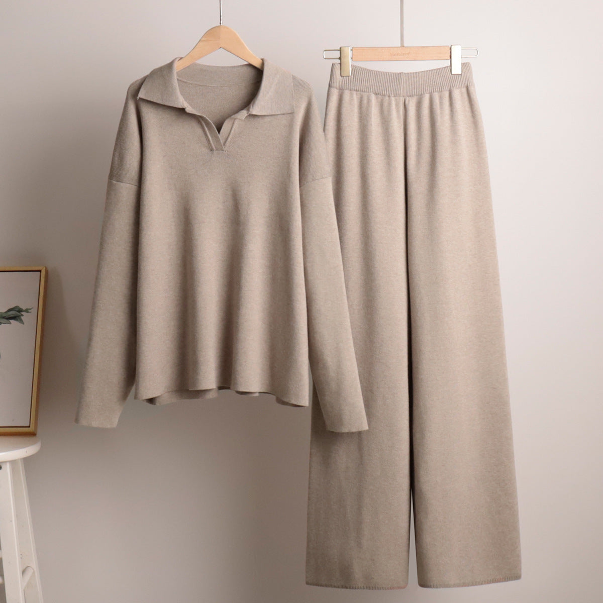 Women's Loungewear Set – Wide Leg Trousers & Polo Jumper, 5 Colours