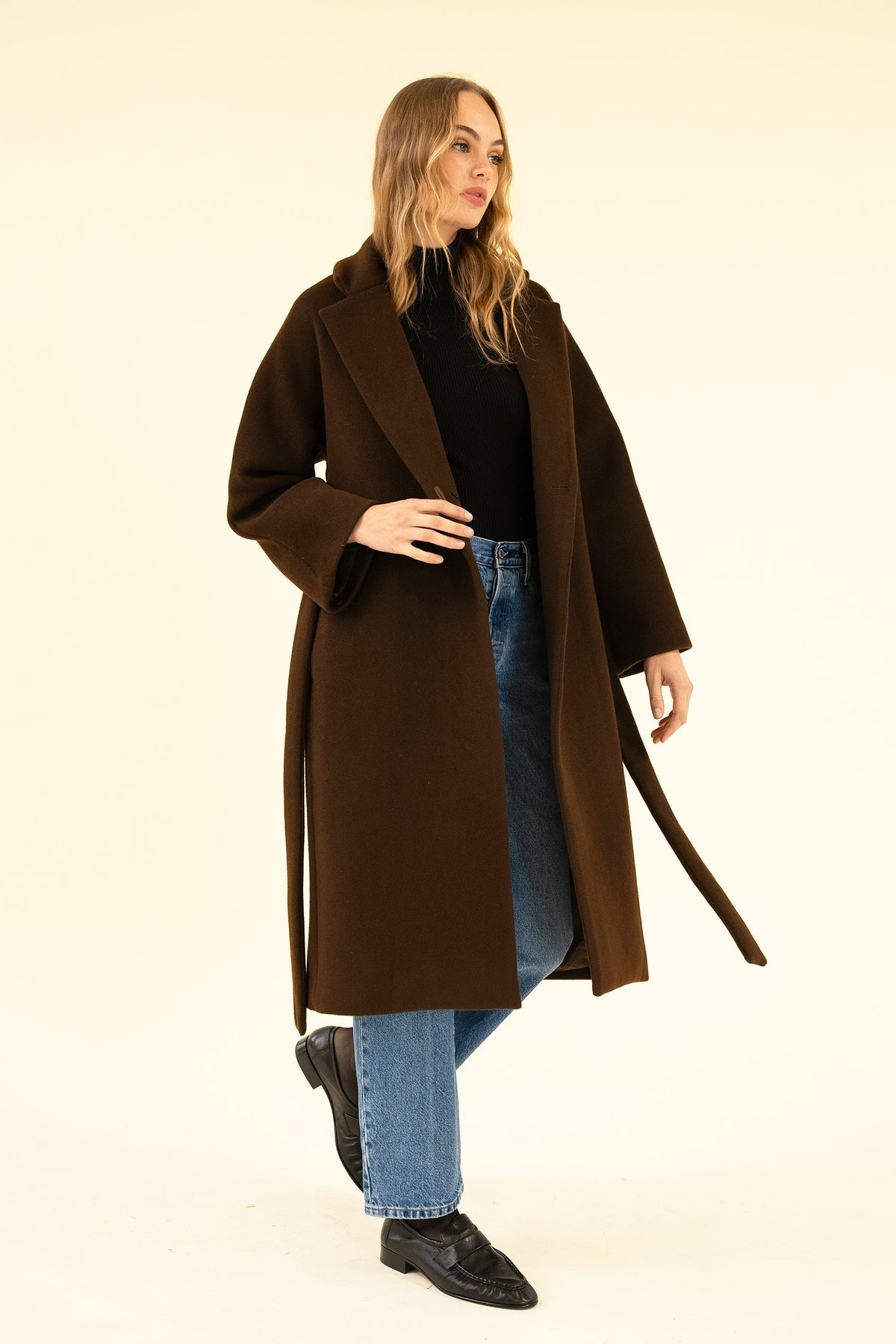 Women's Brown Wool-Blend Coat – Oversized Long Winter Coat