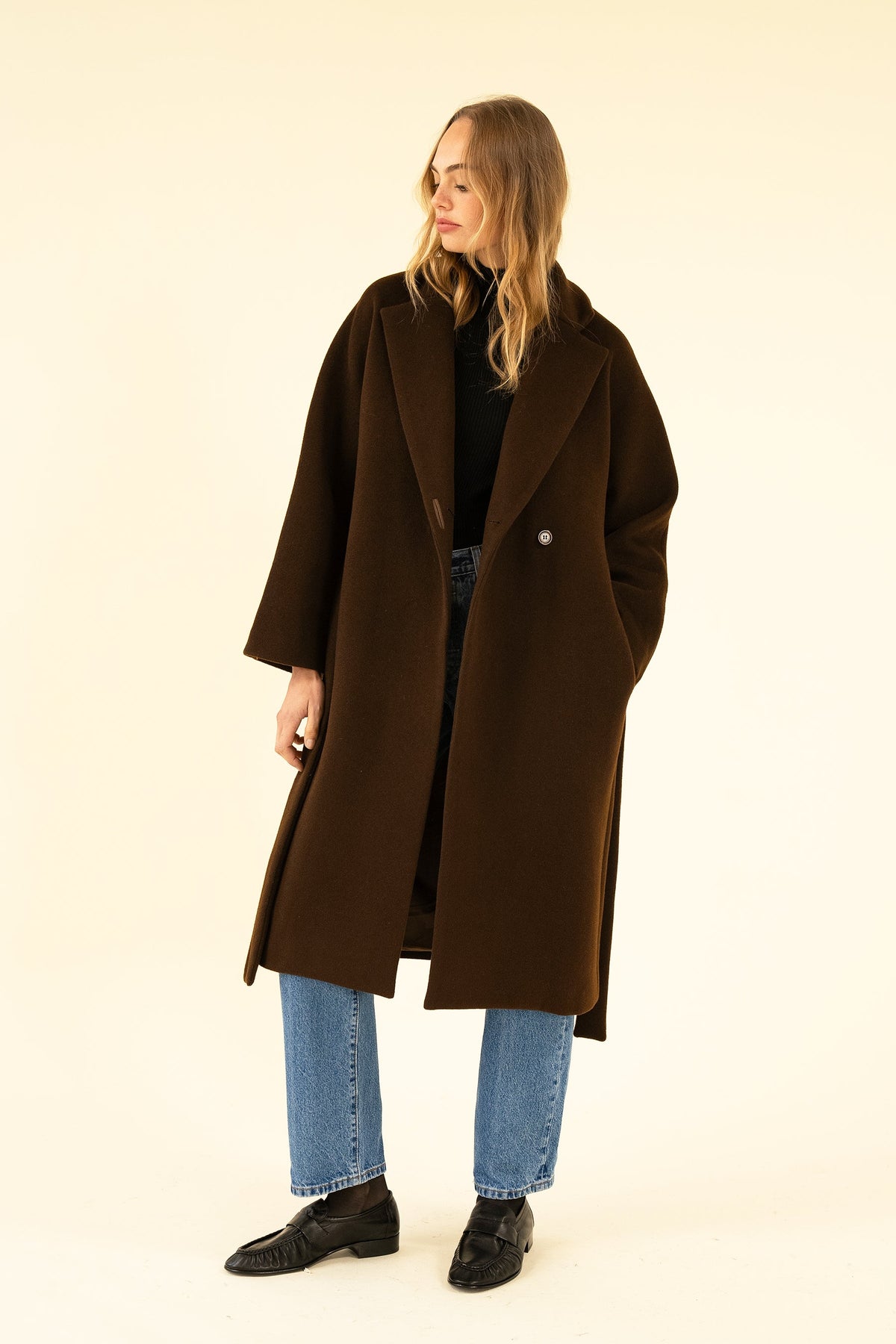 Women's Brown Wool-Blend Coat – Oversized Long Winter Coat