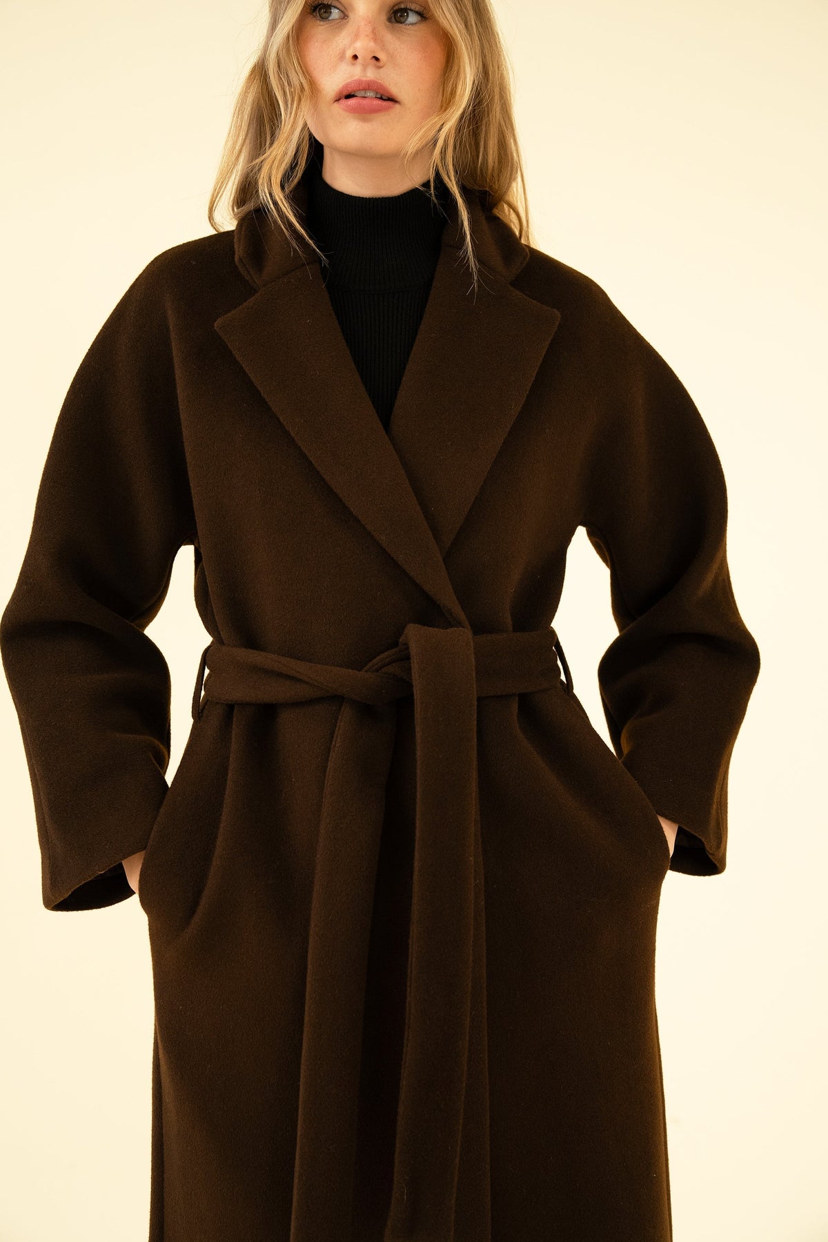 Women's Brown Wool-Blend Coat – Oversized Long Winter Coat