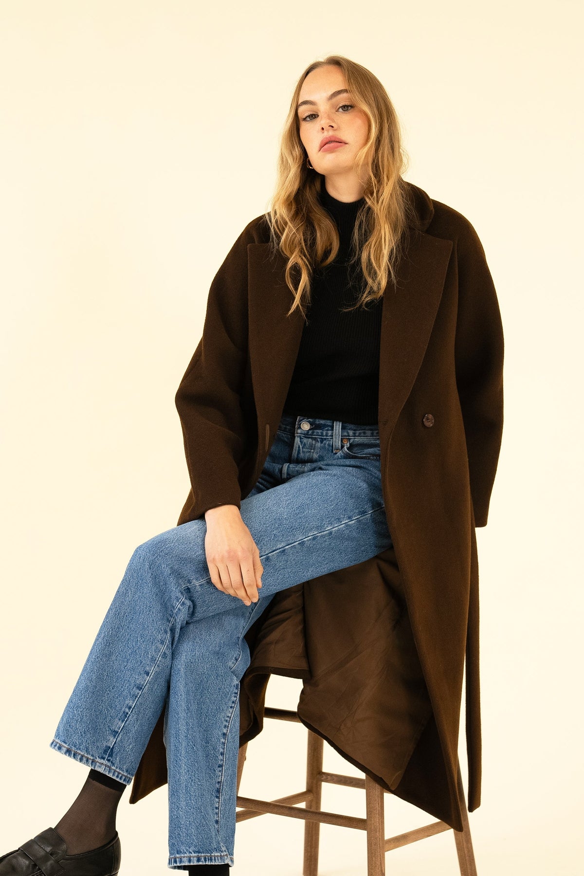 Women's Brown Wool-Blend Coat – Oversized Long Winter Coat
