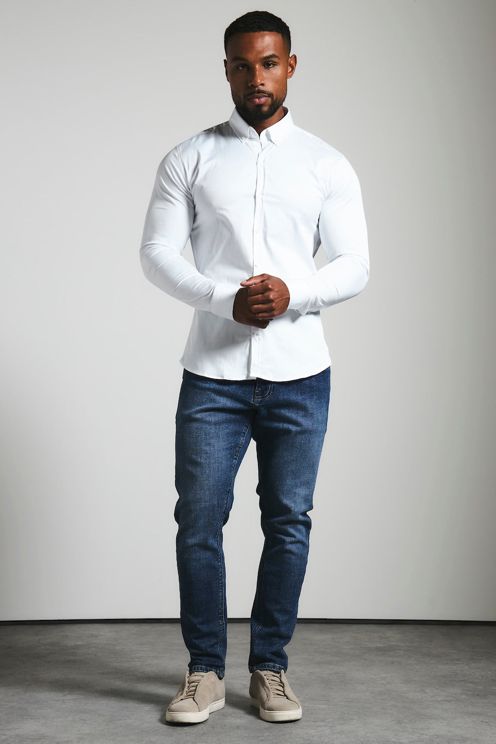 Men's White Muscle Fit Shirt – Stretch Button-Down Collar Shirt