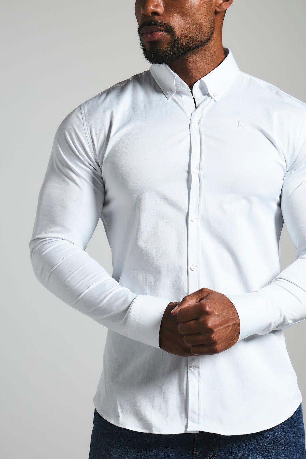 Men's White Muscle Fit Shirt – Stretch Button-Down Collar Shirt