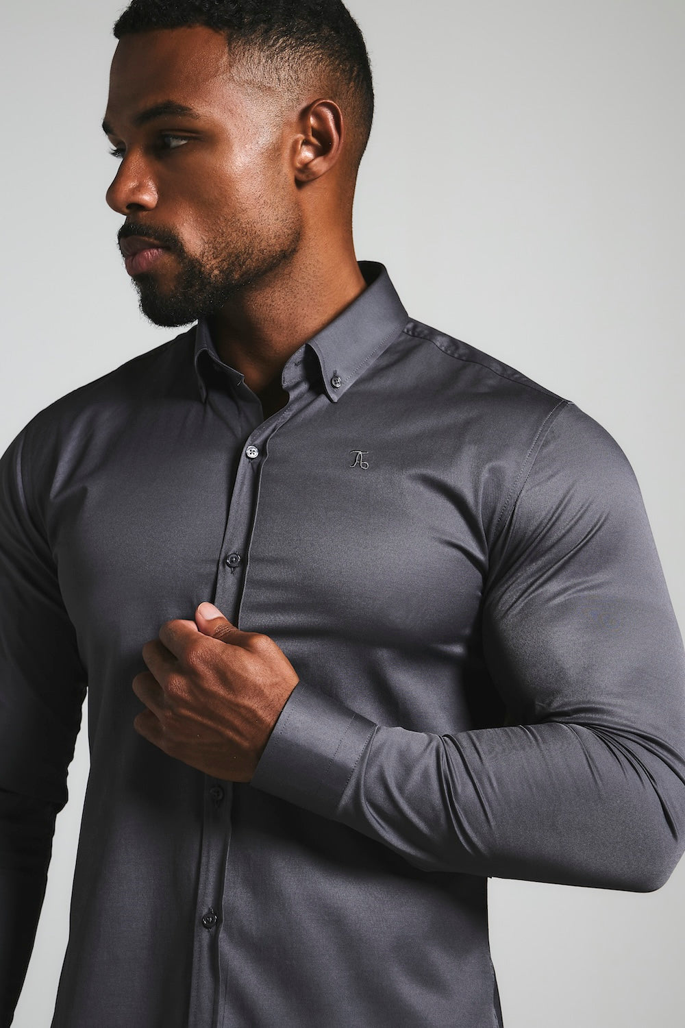 Men's Grey Dress Shirt – Muscle Fit Cotton Business Shirt