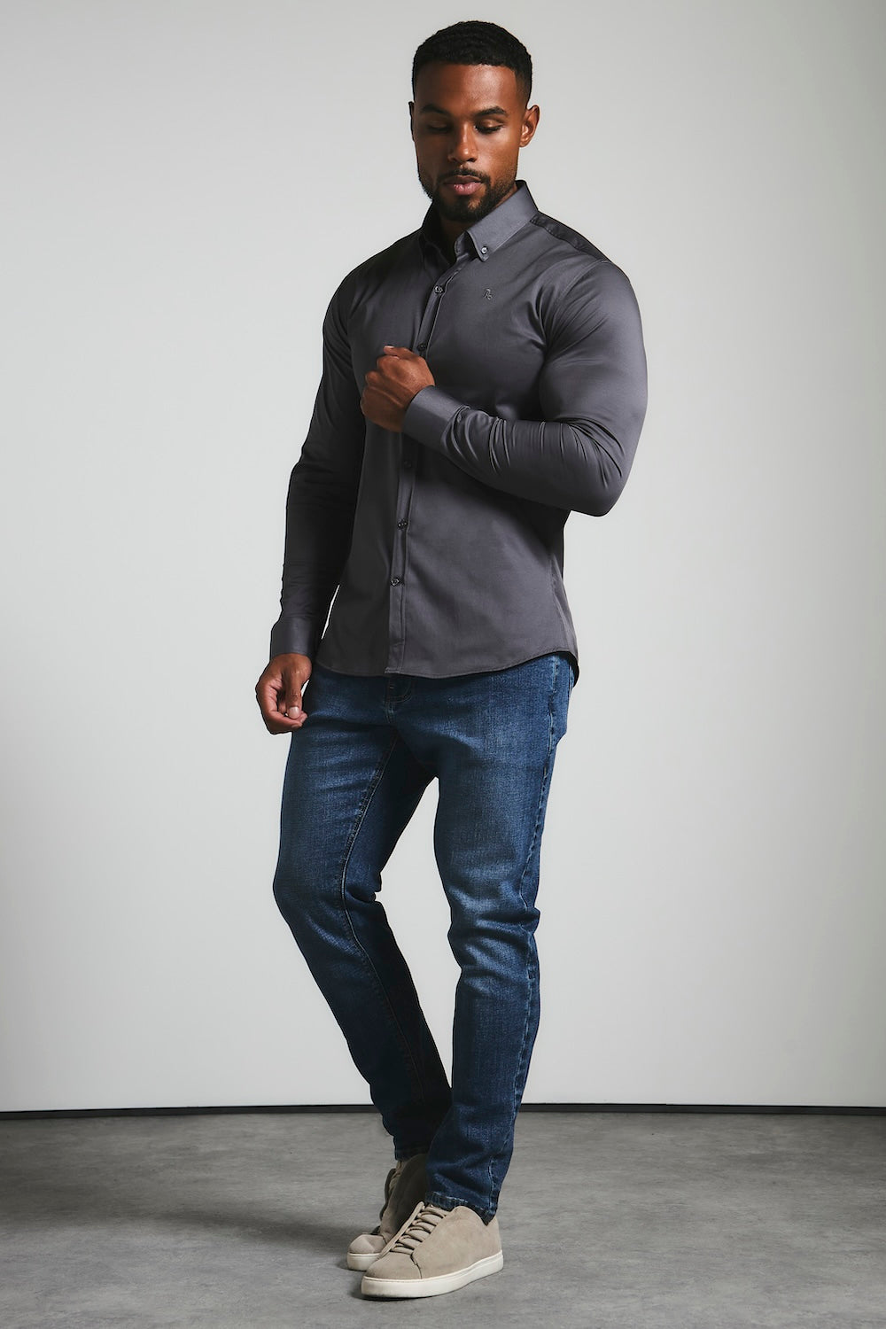 Men's Grey Dress Shirt – Muscle Fit Cotton Business Shirt
