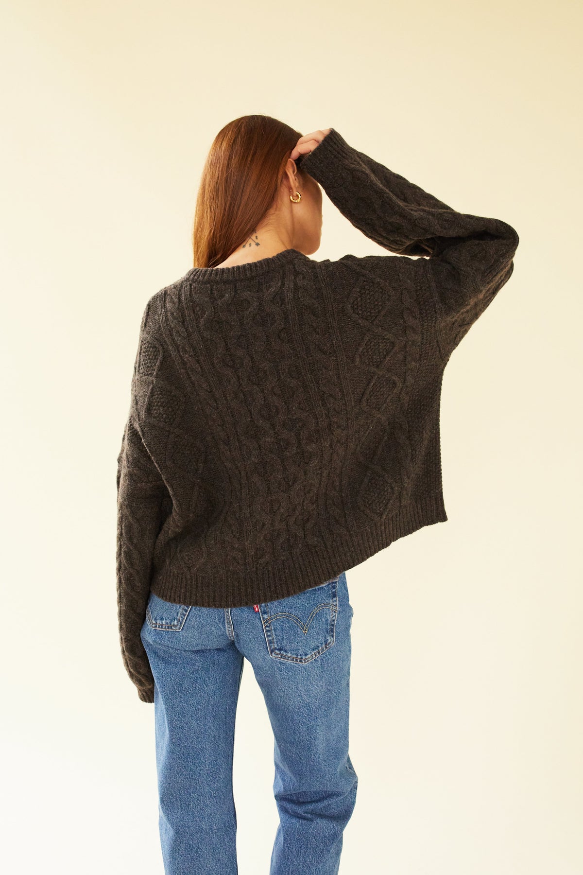 Women's Merino Wool-Blend Cable Knit Jumper – Chocolate
