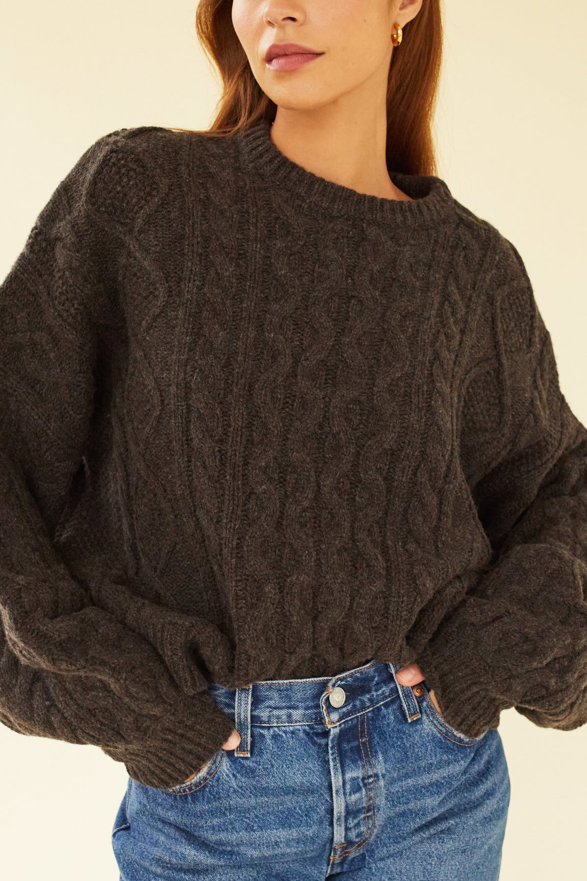 Women's Merino Wool-Blend Cable Knit Jumper – Chocolate