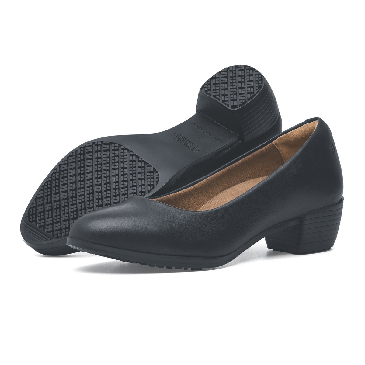 Women's Black Court Shoes – Low Block Heel Comfort Work Shoes