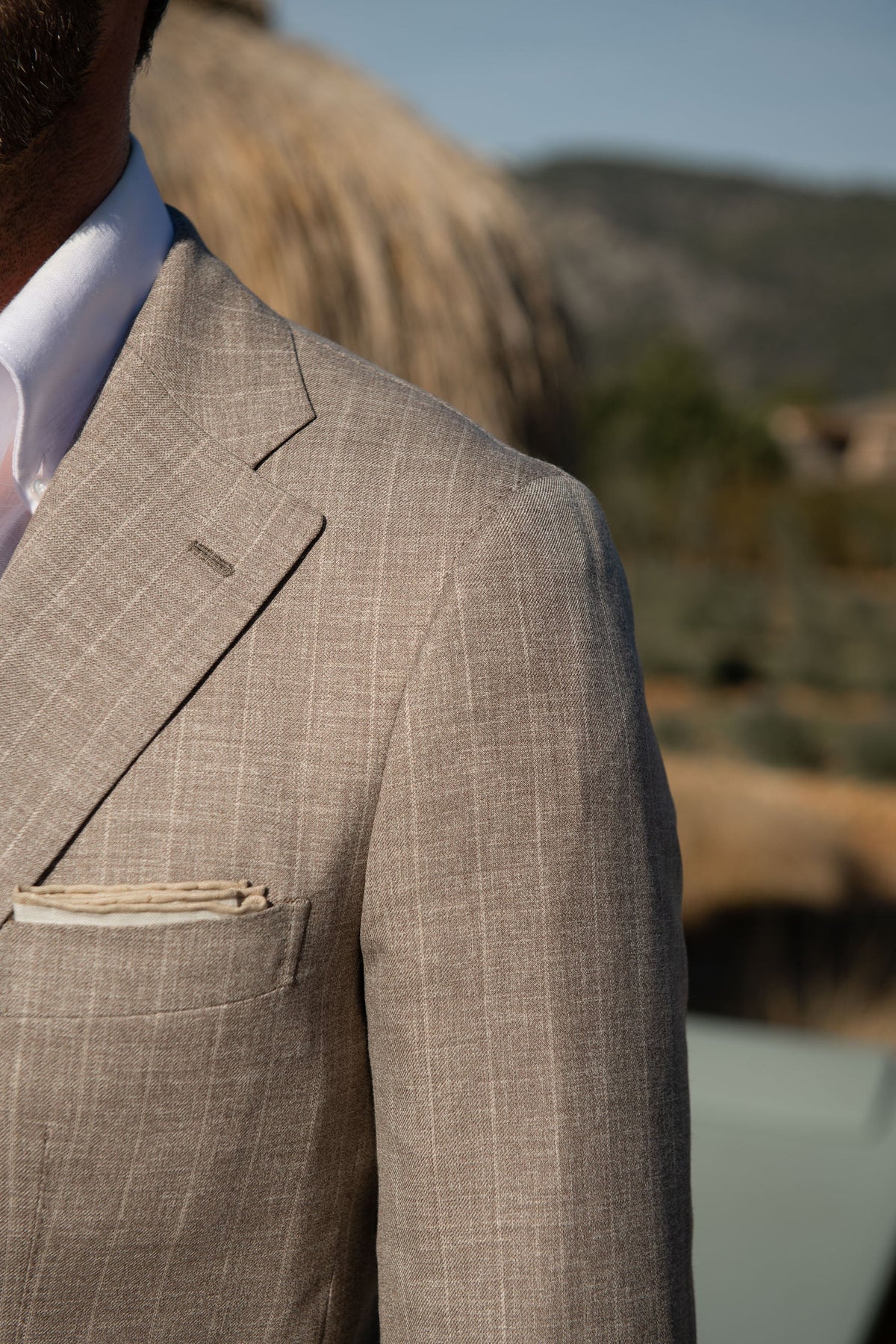 Men's Beige Striped Suit – Two Piece Tailored Fit Business Suit