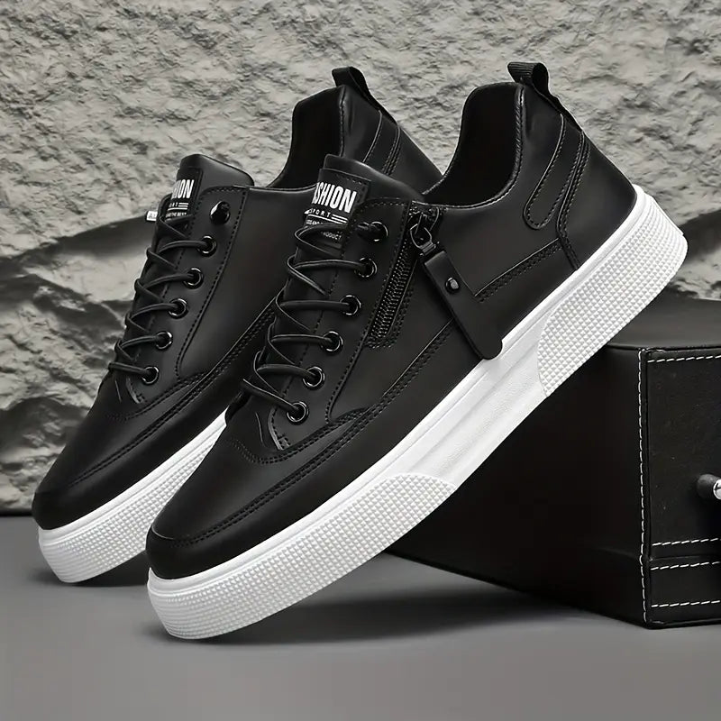 Men's Leather Trainers – Genuine Leather Cushioned Low-Top Sneakers