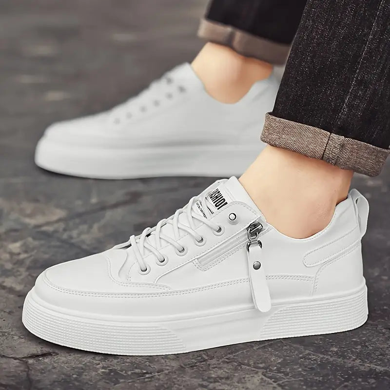 Men's Leather Trainers – Genuine Leather Cushioned Low-Top Sneakers