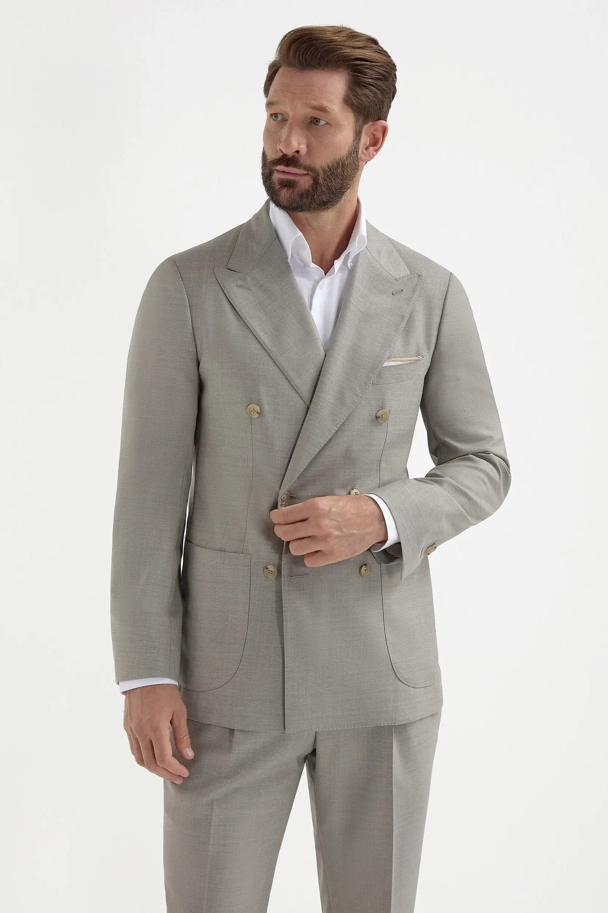 Men's Green Double-Breasted Suit – Fine Wool-Blend Two Piece