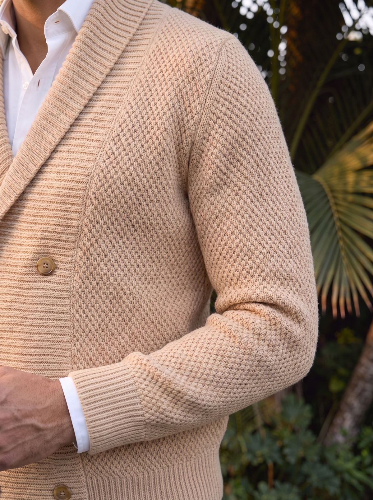 Men's Knit Cardigan – Button-Up Fine Knit, Beige & Black