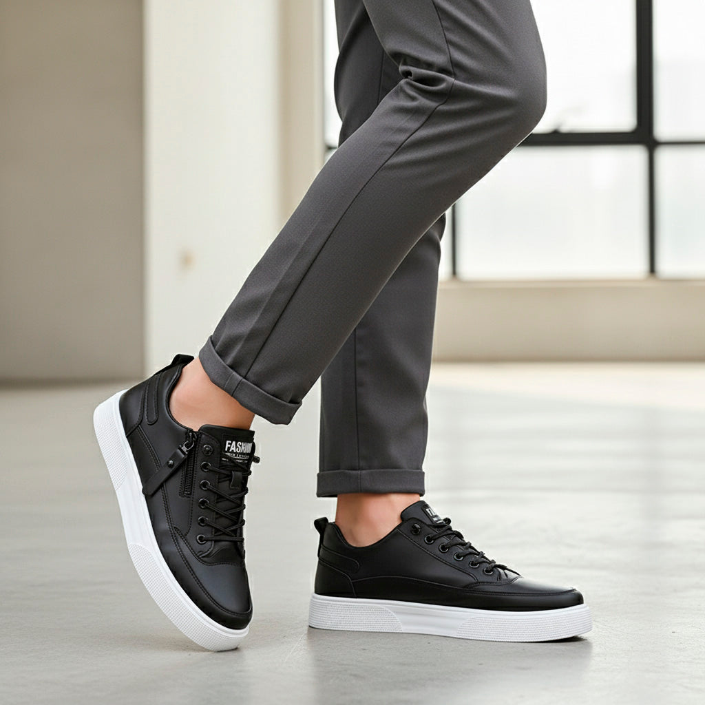Men's Leather Trainers – Genuine Leather Cushioned Low-Top Sneakers