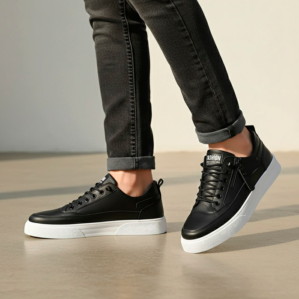 Men's Leather Trainers – Genuine Leather Cushioned Low-Top Sneakers