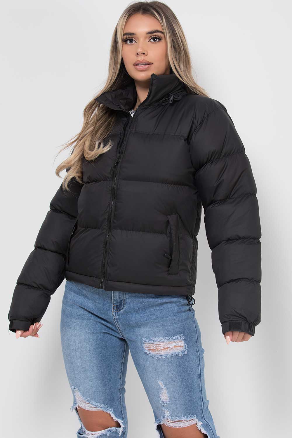 Women's Black Puffer Jacket – Quilted Padded Jacket with Concealed Hood