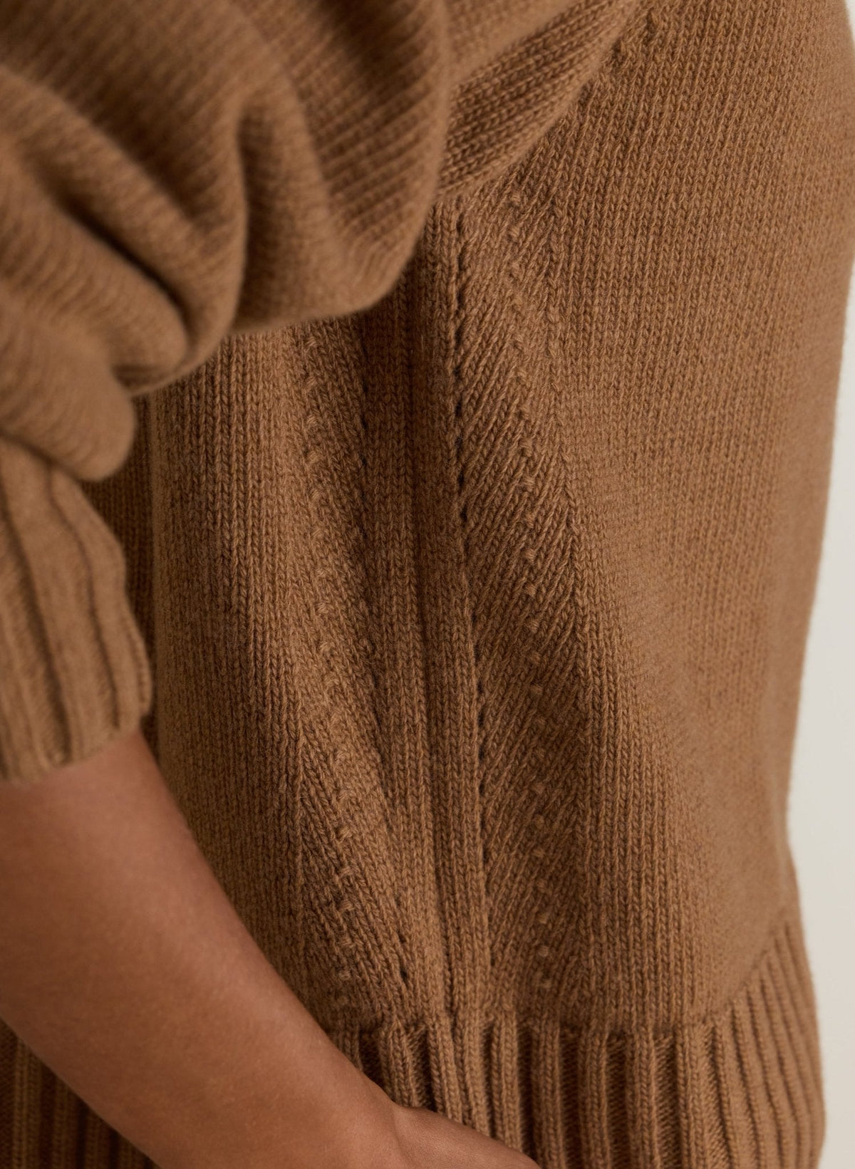 Women's Camel Quarter Zip Jumper – Collared Relaxed Knit