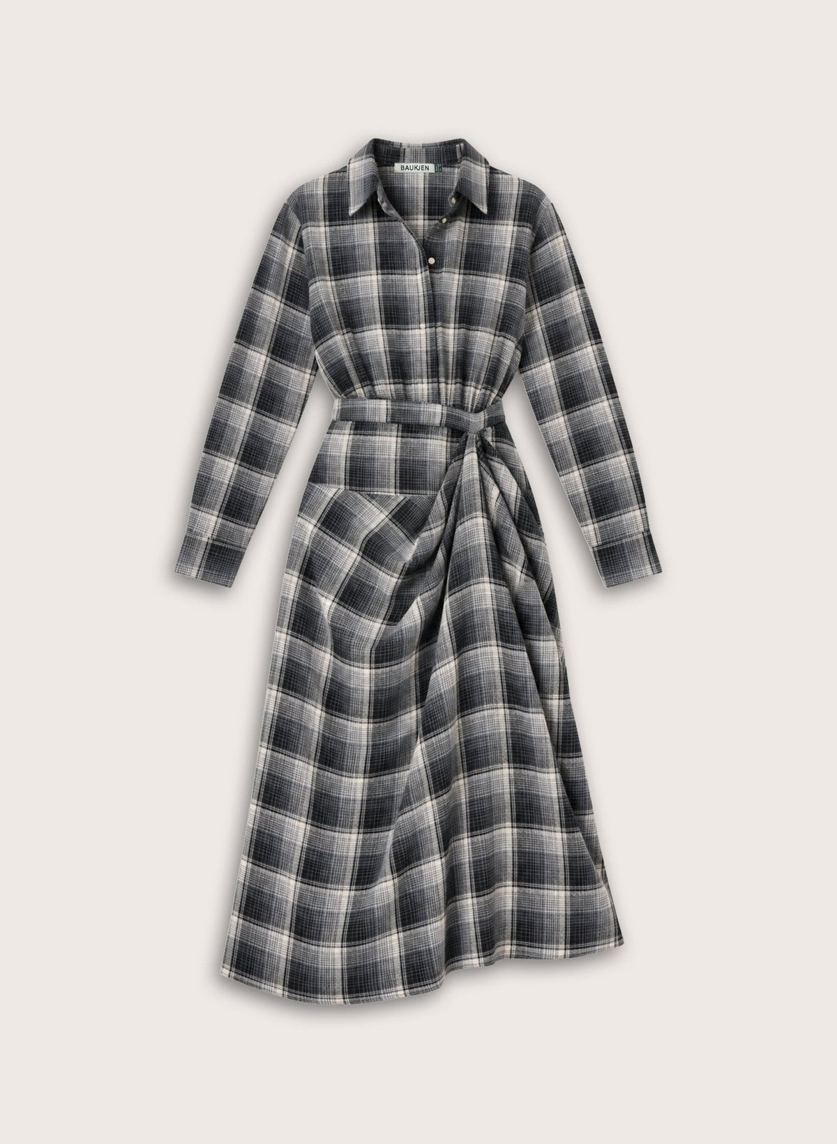 Women's Grey Check Shirt Dress – Midi Collared Workwear Dress