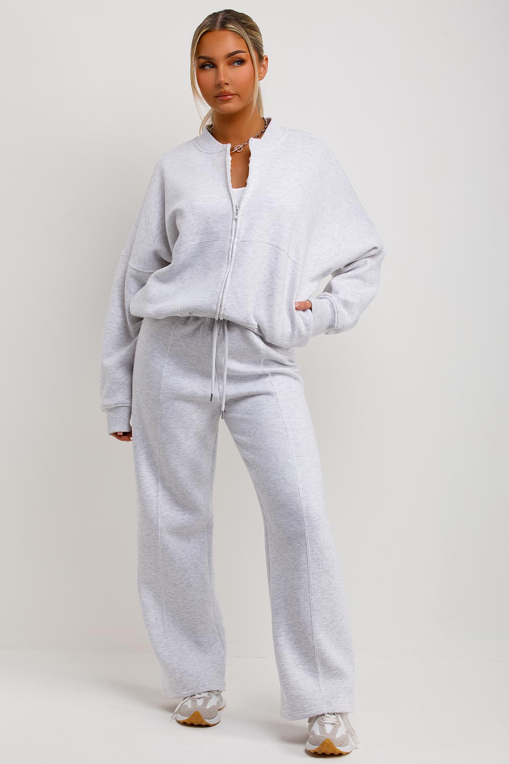 Women's Grey Marl Zip Bomber Sweatshirt & Joggers Set – Loungewear Co-ord
