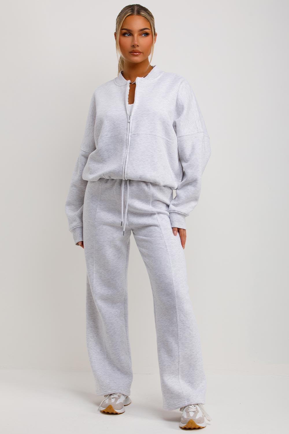 Women's Grey Marl Zip Bomber Sweatshirt & Joggers Set – Loungewear Co-ord