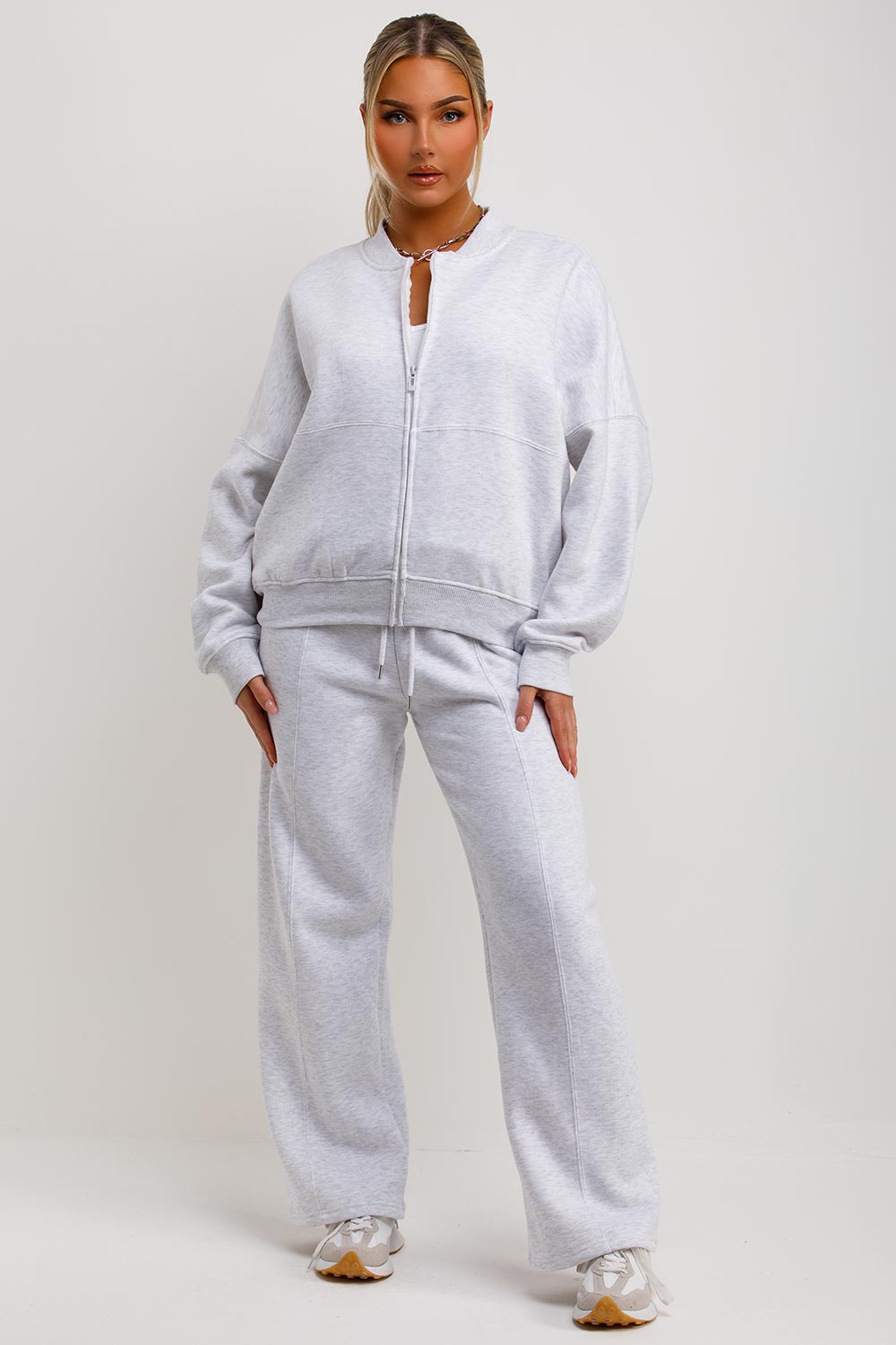 Women's Grey Marl Zip Bomber Sweatshirt & Joggers Set – Loungewear Co-ord