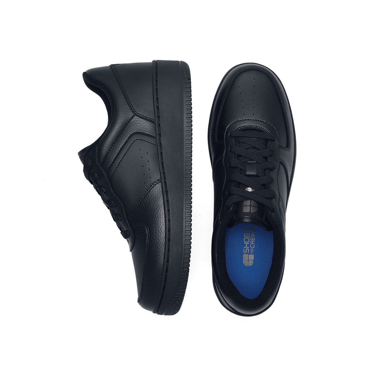 Men's Black Faux Leather Trainers – Chunky Sole Cushioned Low-Top Sneakers