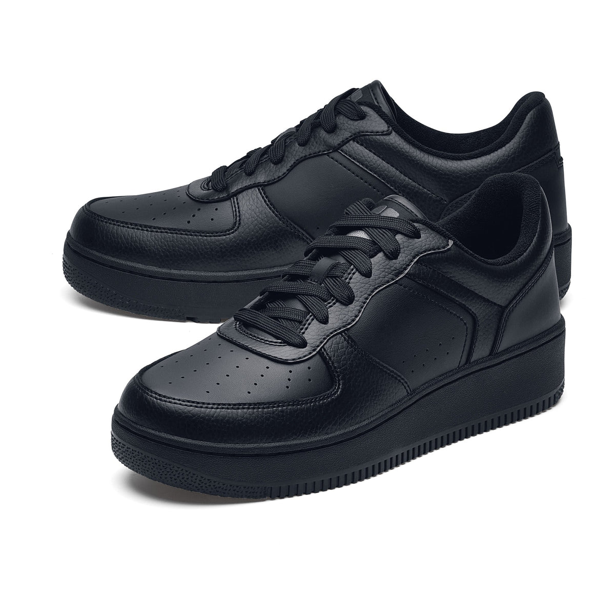 Men's Black Faux Leather Trainers – Chunky Sole Cushioned Low-Top Sneakers