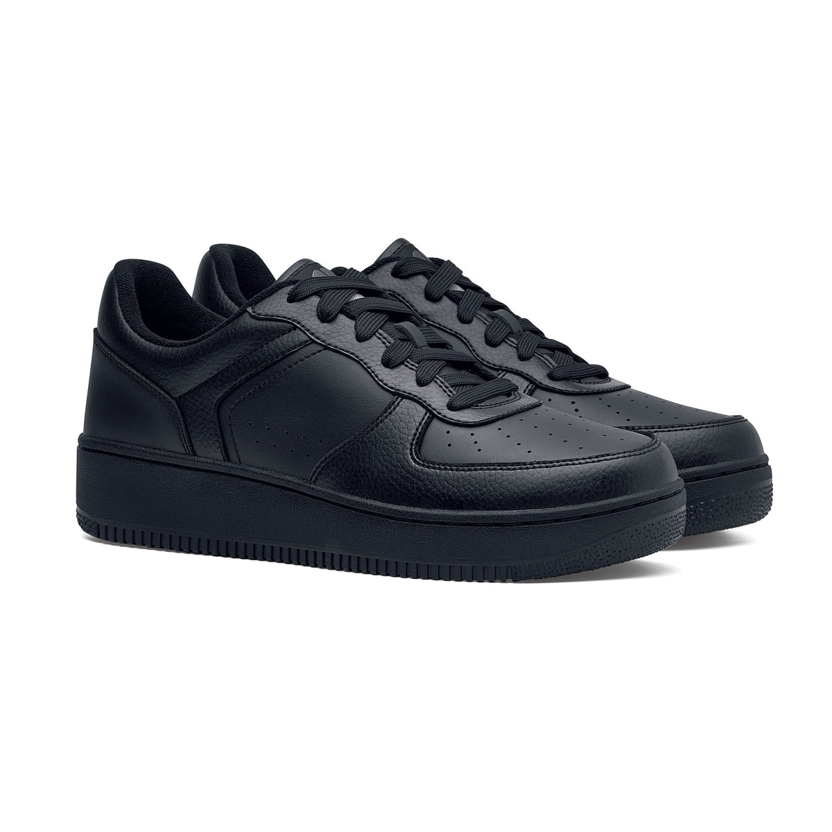 Men's Black Faux Leather Trainers – Chunky Sole Cushioned Low-Top Sneakers
