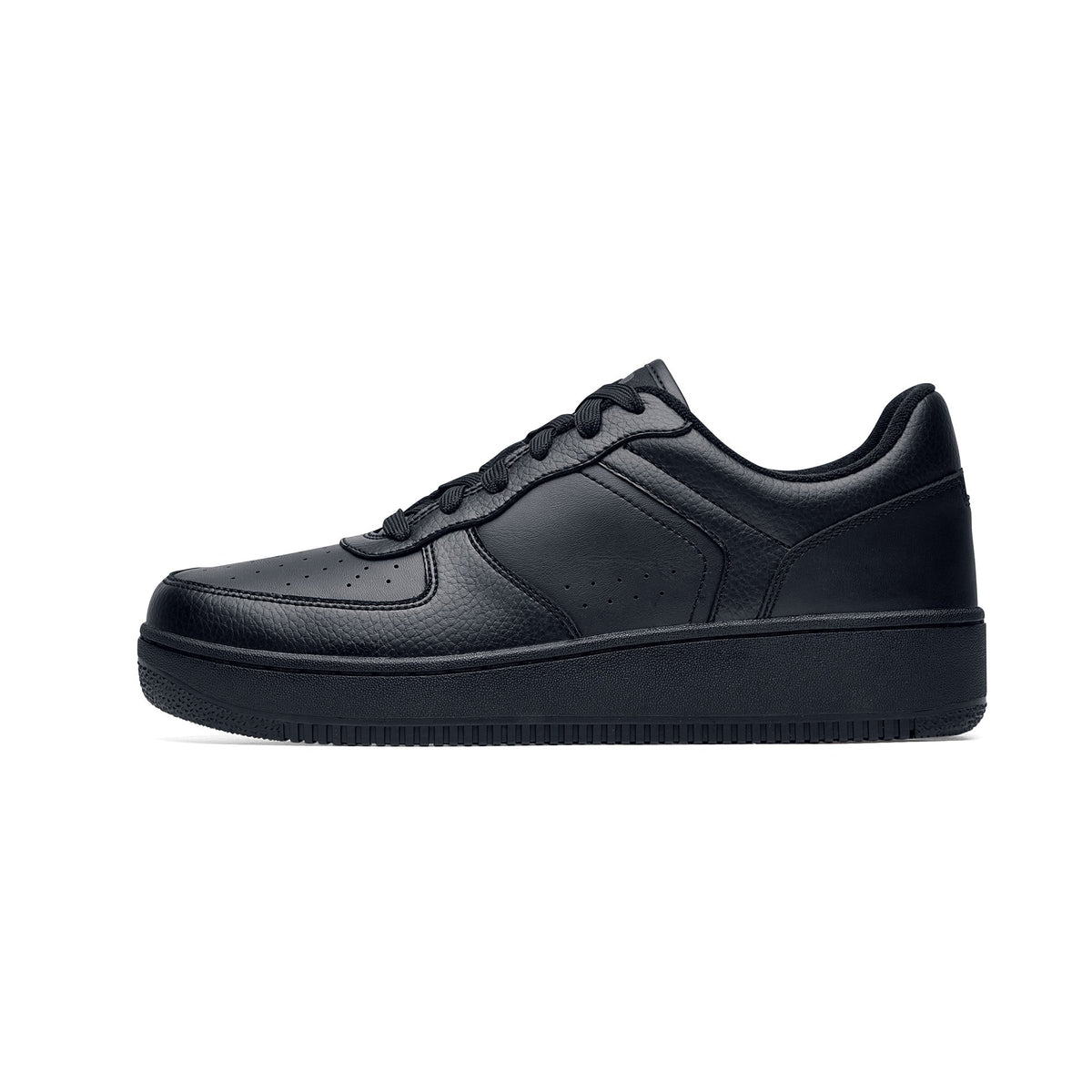 Men's Black Faux Leather Trainers – Chunky Sole Cushioned Low-Top Sneakers