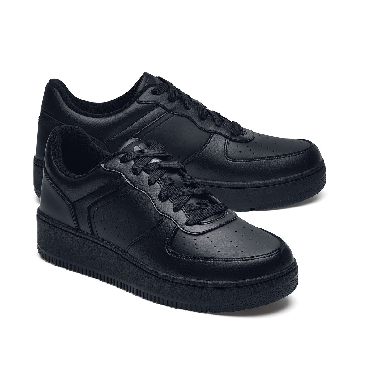 Men's Black Faux Leather Trainers – Chunky Sole Cushioned Low-Top Sneakers