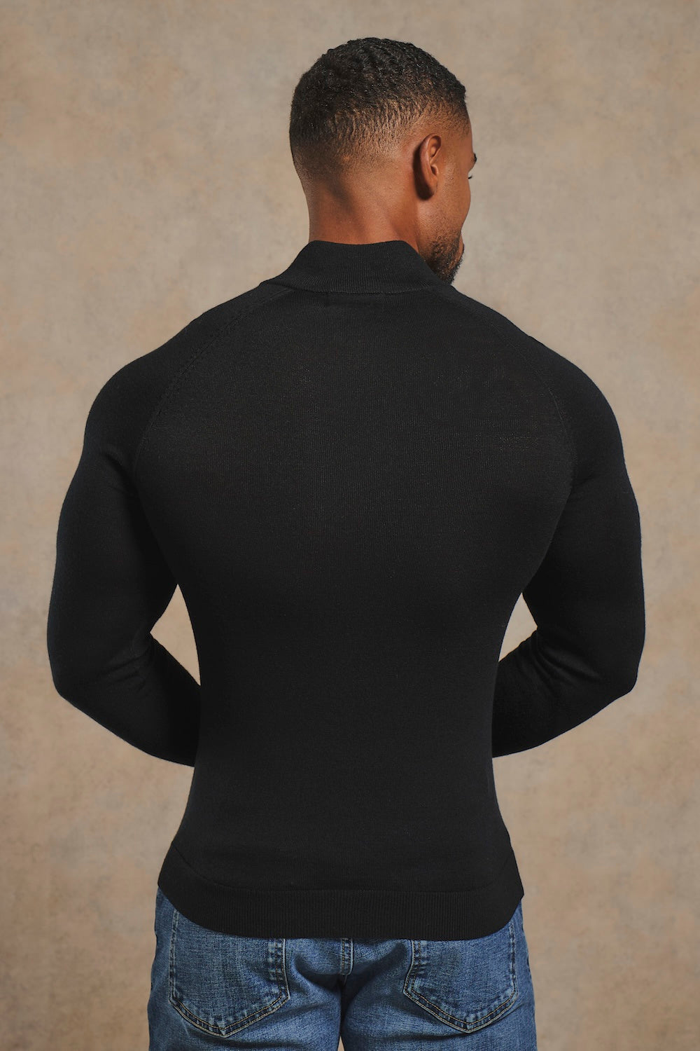 Men's Merino Wool-Blend Half-Zip Jumper – Extra Fine Knit in Black