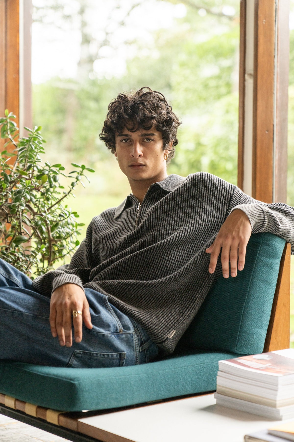 Men's Charcoal Acid Wash Half-Zip Knit Jumper – Collared Pullover