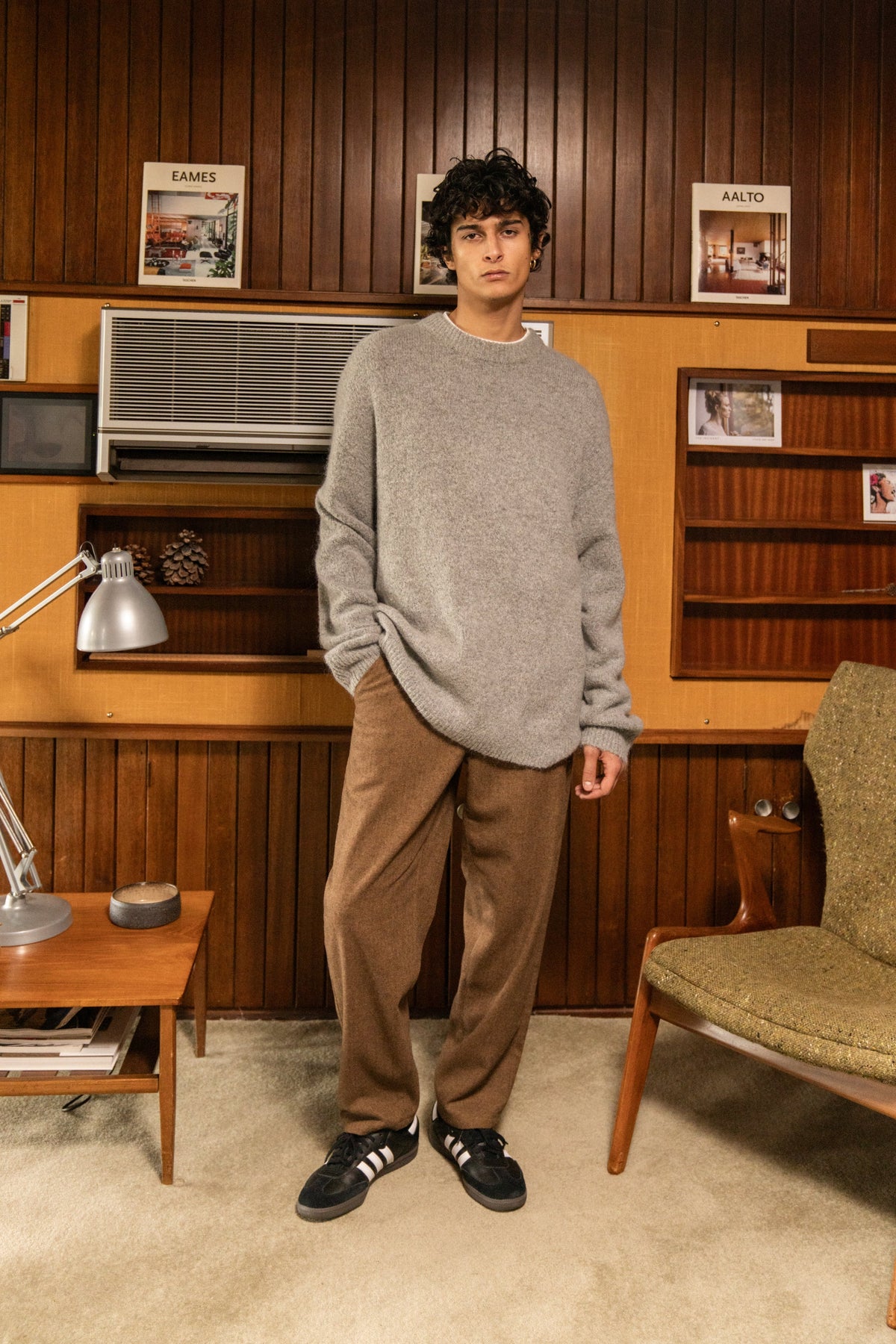Men's Grey Oversized Crew Neck Jumper – Brushed Knit Sweater