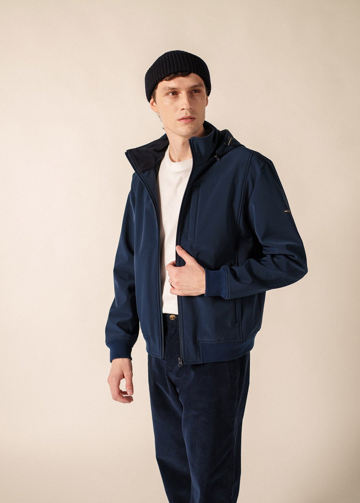 Men's Navy Harrington Jacket – Lightweight Zip-Up Blouson, Ribbed Collar